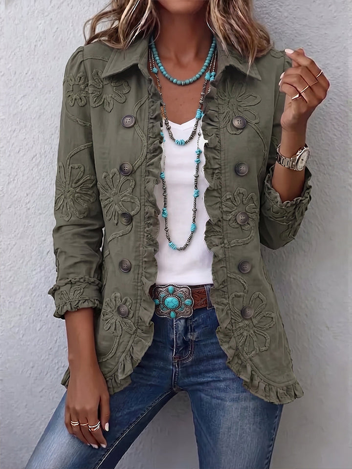 Daphne | Floral Embroidered Ruffled Jacket