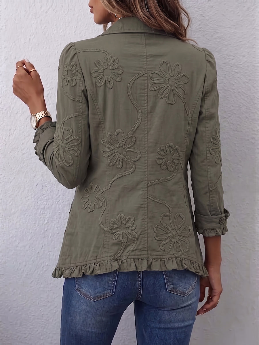 Daphne | Floral Embroidered Ruffle Jacket