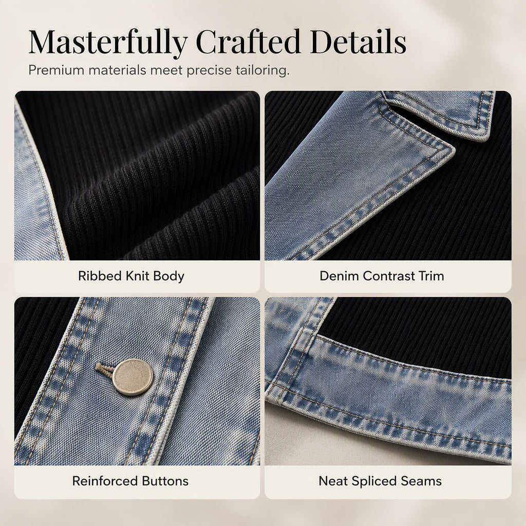 Greta™ | Elegant Denim Jacket with Knit Panels