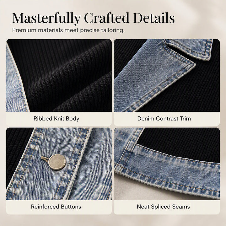 Greta™ | Elegant Denim Jacket with Knit Panels