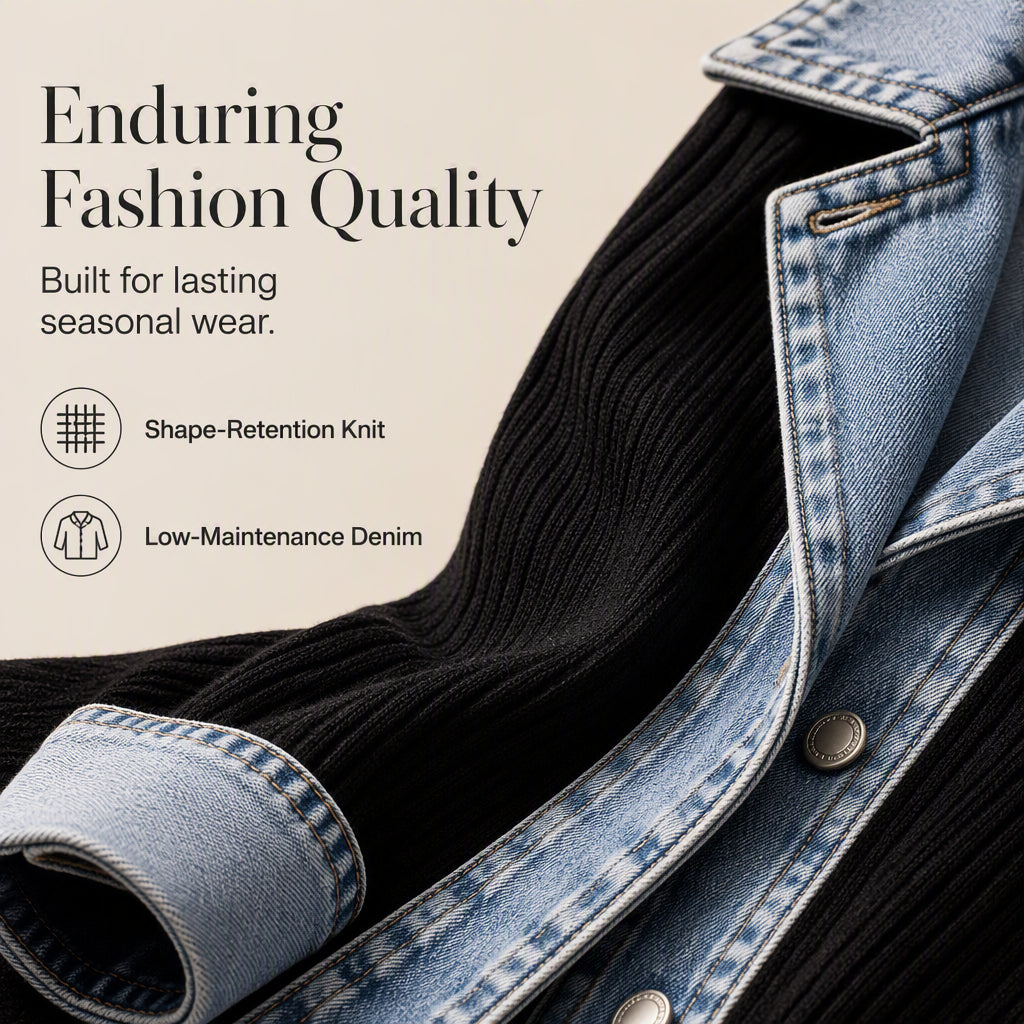Greta™ | Elegant Denim Jacket with Knit Panels