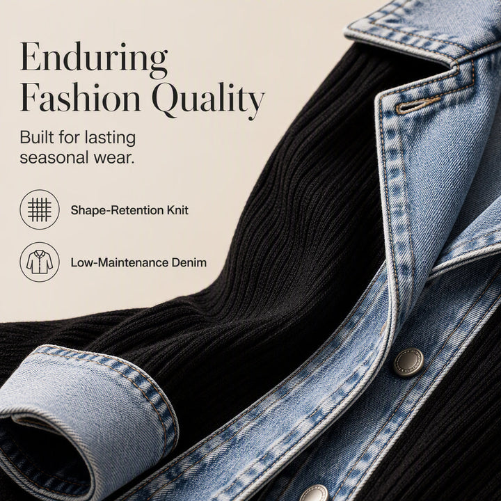 Greta™ | Elegant Denim Jacket with Knit Panels