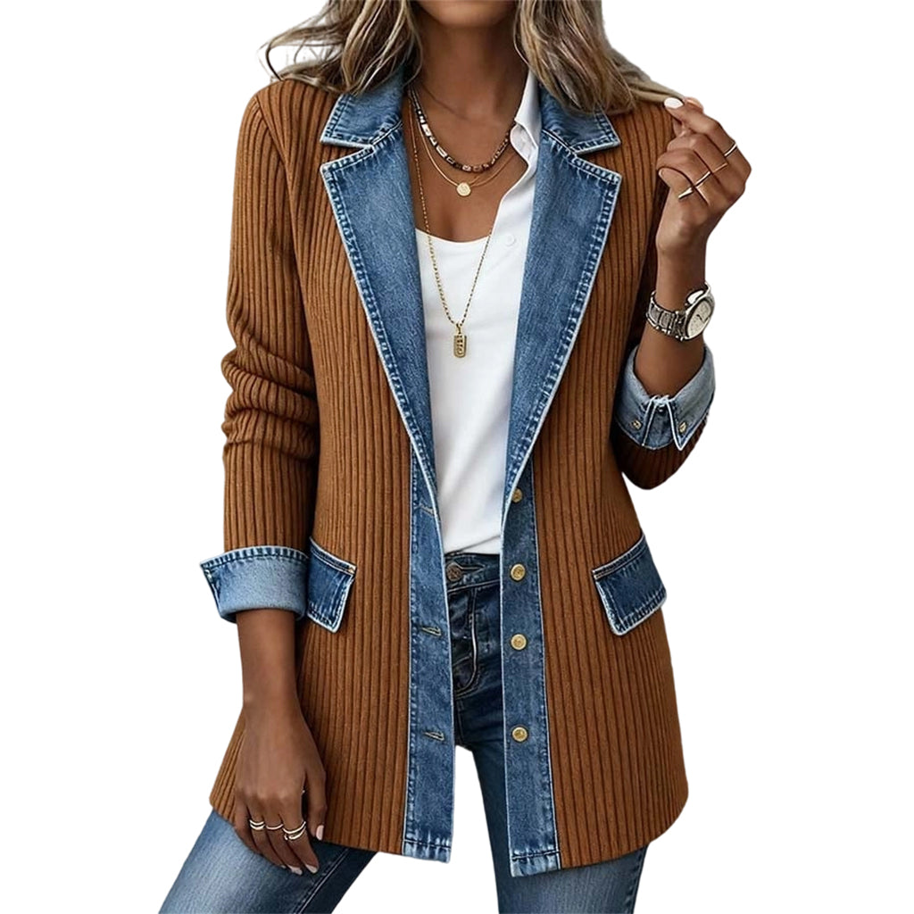Greta™ | Elegant Denim Jacket with Knit Panels