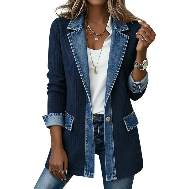 Greta™ | Elegant Denim Jacket with Knit Panels