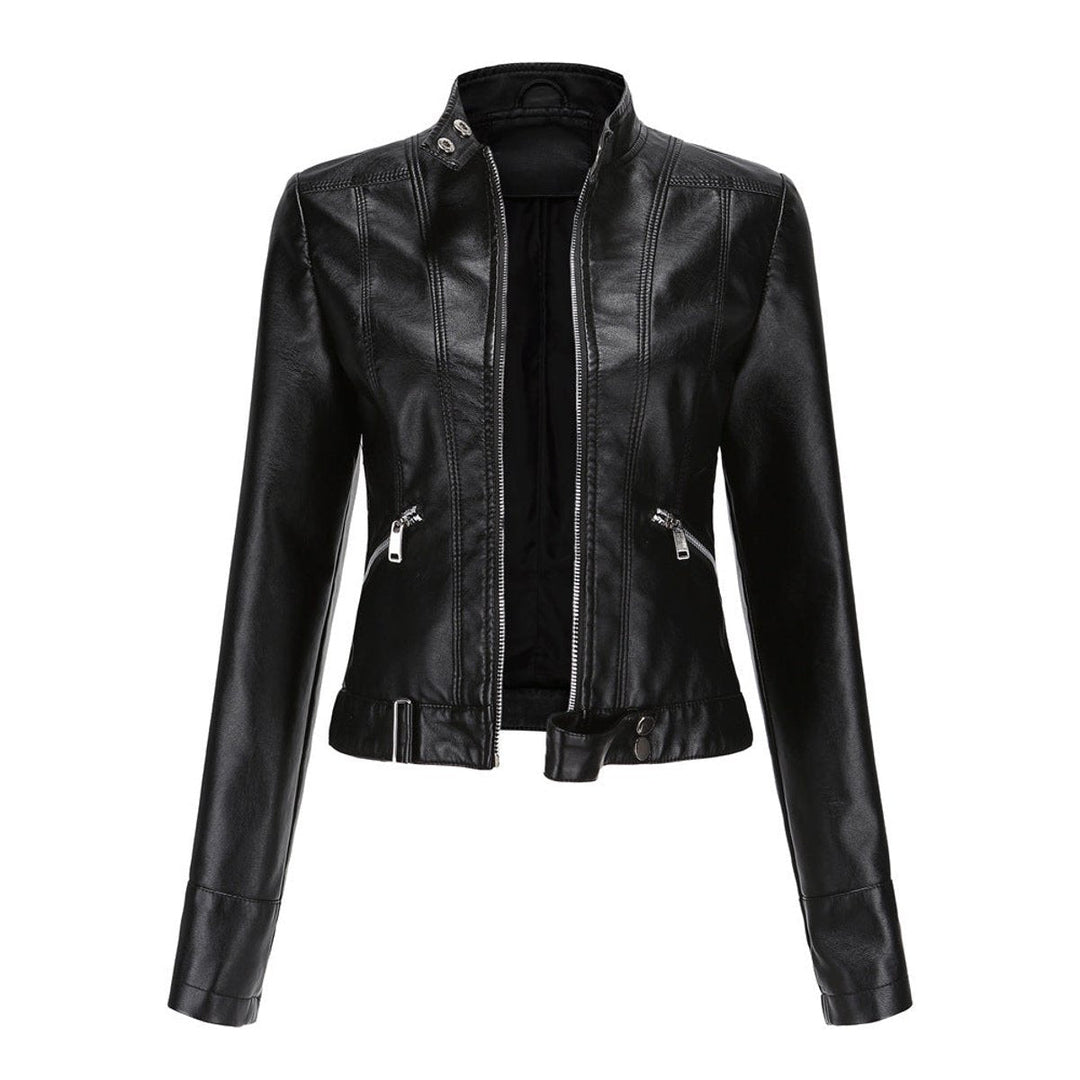 Chantal | Short Biker Jacket with Stand-Up Collar