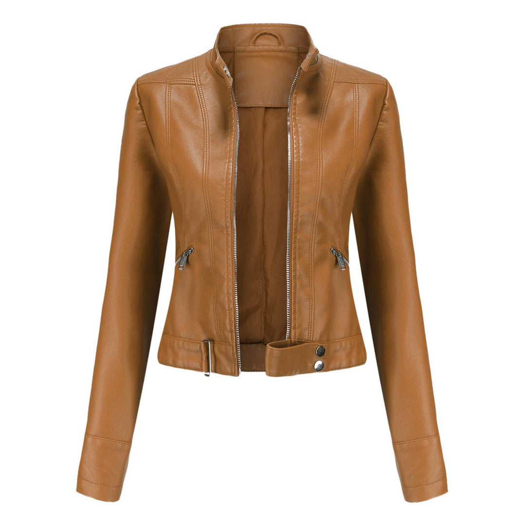 Chantal | Short Biker Jacket with Stand-Up Collar