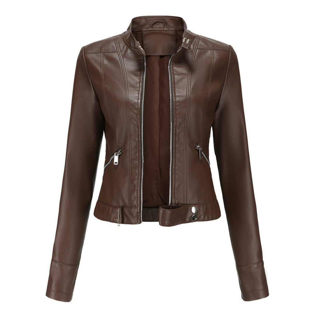 Chantal | Short Biker Jacket with Stand-Up Collar