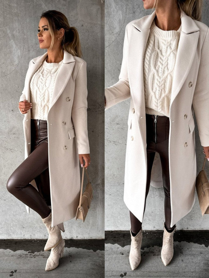 Silke | Elegant Double-Breasted Long Coat