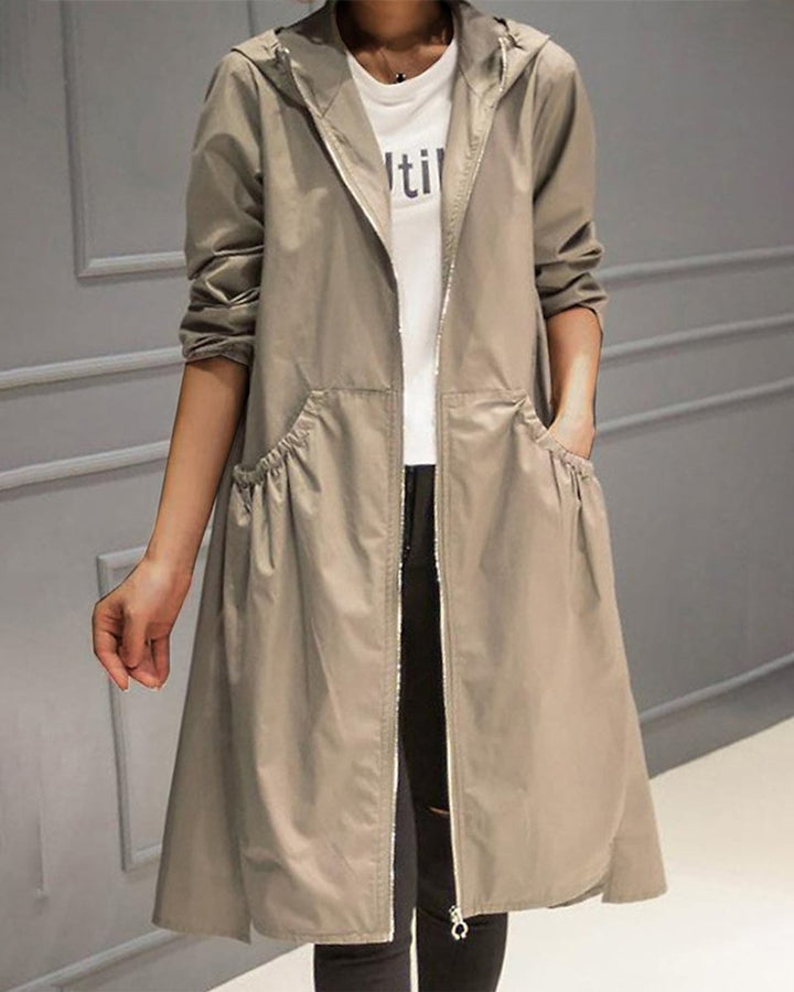Elise | Stylish Long Trench Coat with Hood