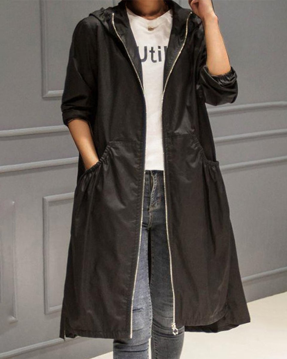 Elise | Stylish Long Trench Coat with Hood