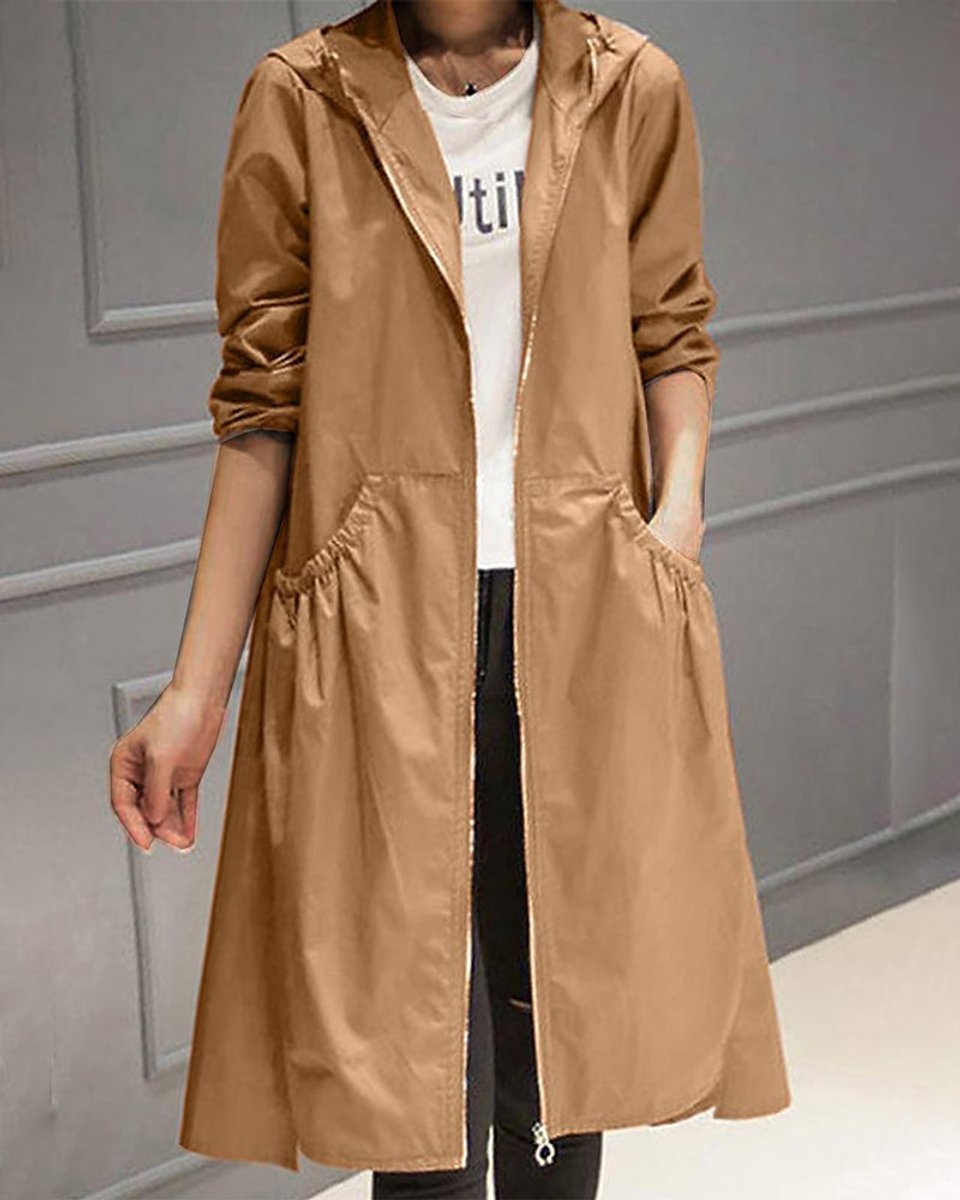 Elise | Stylish Long Trench Coat with Hood