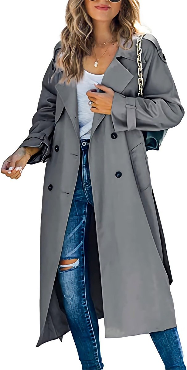 Sanneke | Elegant Long Trench Coat with Belt