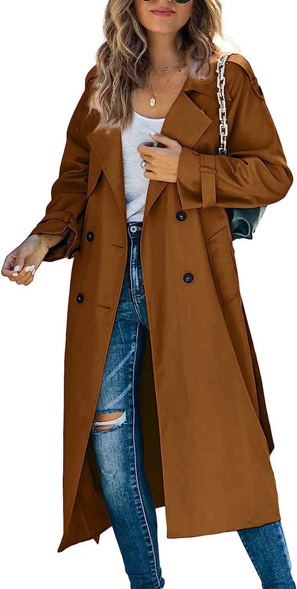 Sanneke | Elegant Long Trench Coat with Belt