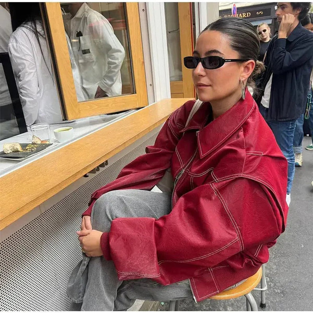 Anne | Oversized Bomber Jacket with Contrast Stitching
