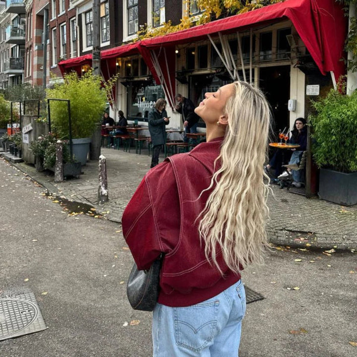 Anne | Oversized Bomber Jacket with Contrast Stitching