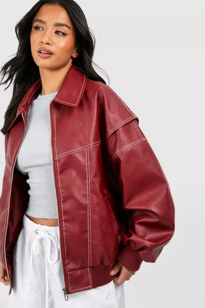 Anne | Oversized Bomber Jacket with Contrast Stitching