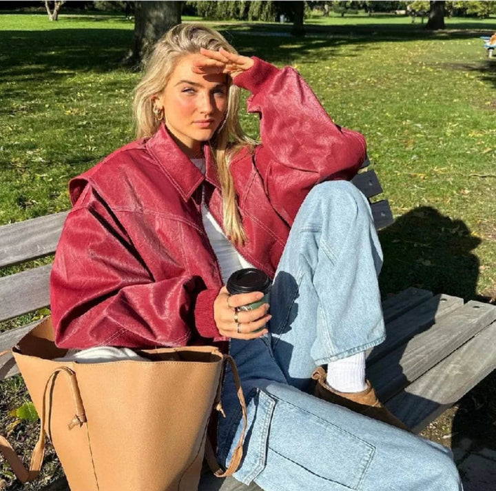 Anne | Oversized Bomber Jacket with Contrast Stitch Details