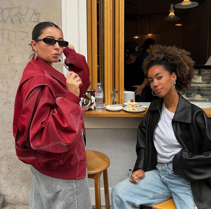 Anne | Oversized Bomber Jacket with Contrast Stitch Details
