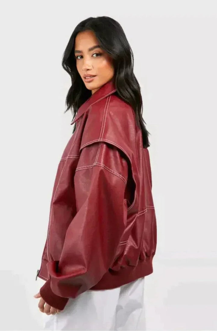 Anne | Oversized Bomber Jacket with Contrast Stitch Details