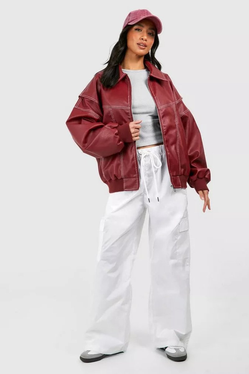 Anne | Oversized Bomber Jacket with Contrast Stitching