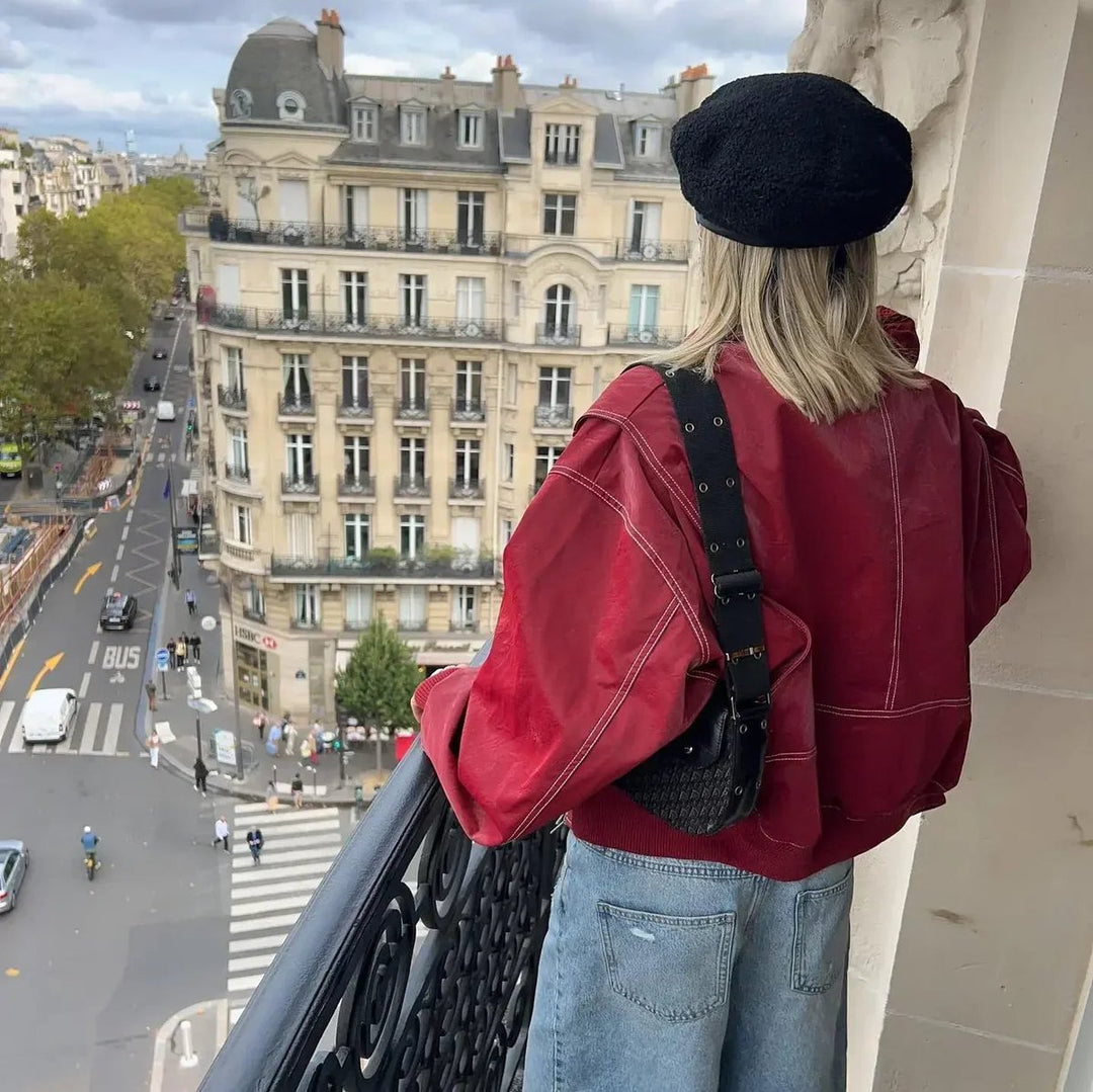 Anne | Oversized Bomber Jacket with Contrast Stitch Details