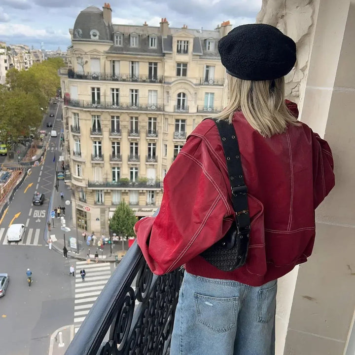 Anne | Oversized Bomber Jacket with Contrast Stitching