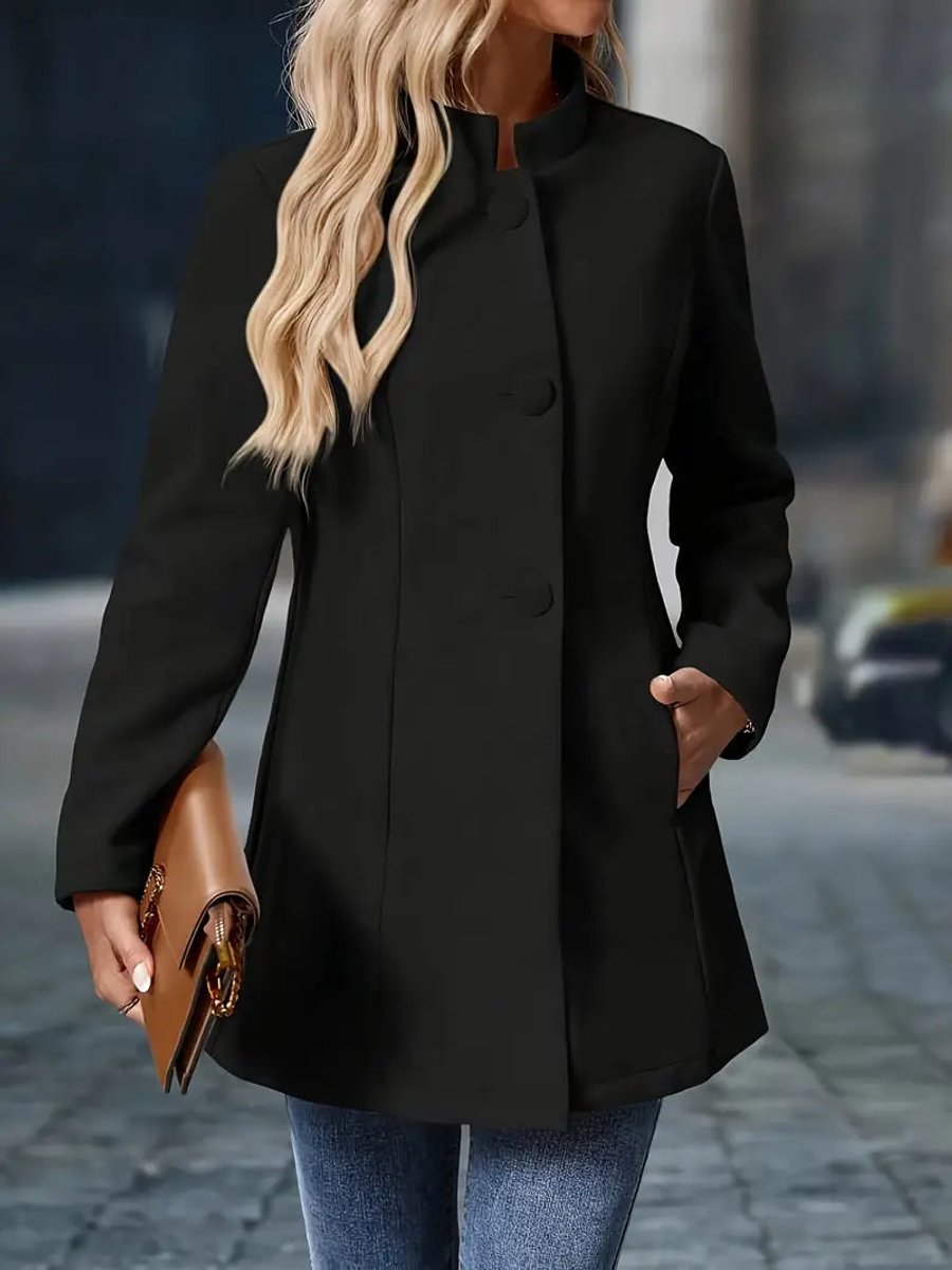 Danique | Elegant Long Coat with Stand-Up Collar