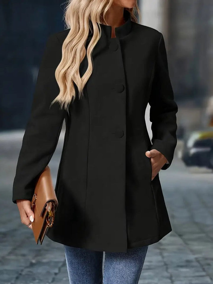 Danique | Elegant Long Coat with Stand-Up Collar