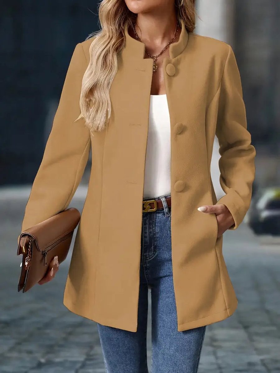 Danique | Elegant Long Coat with Stand-Up Collar