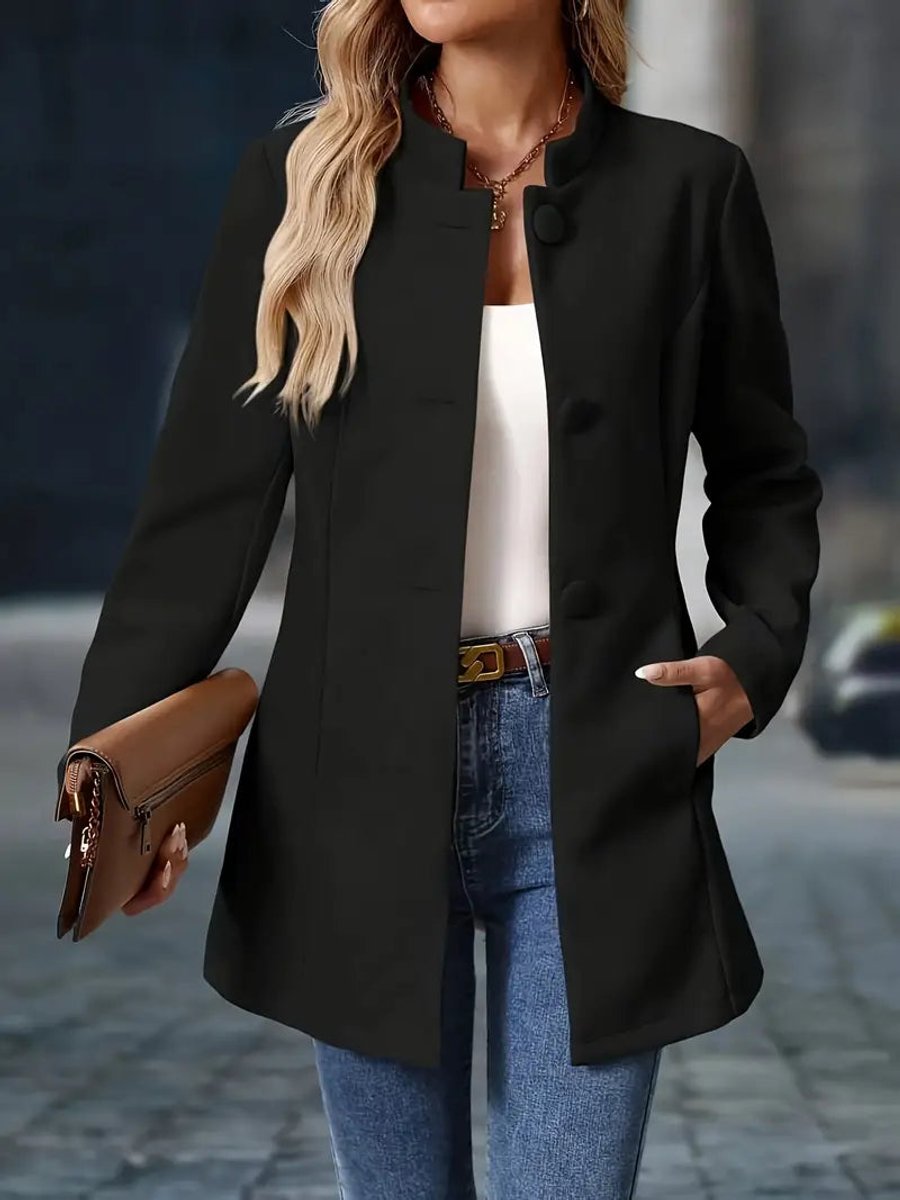 Danique | Elegant Long Coat with Stand-Up Collar